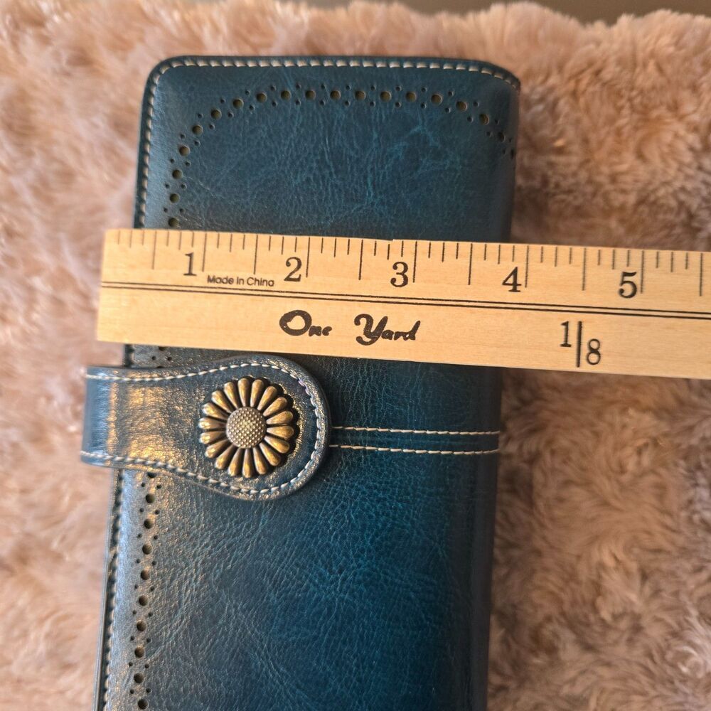 SENDEFN Wallet Leather Bifold Organizer Teal RFID Snap Zip Card Holder - Picture 5 of 15